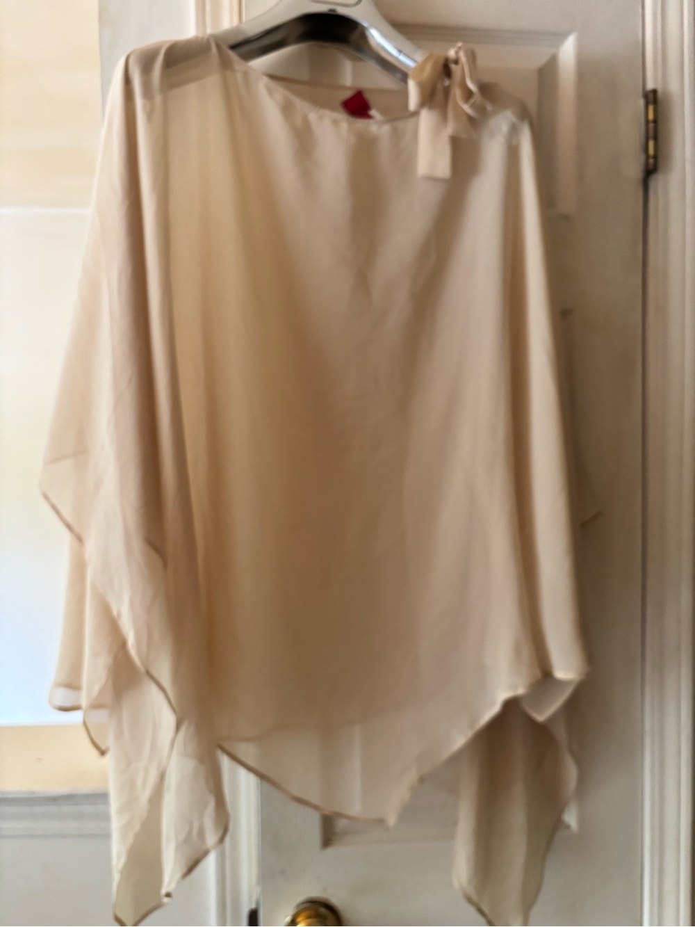 Gianfranco Ferre Asymmetrical Cream Chiffon Skarf/Poncho with Bow 100% silk